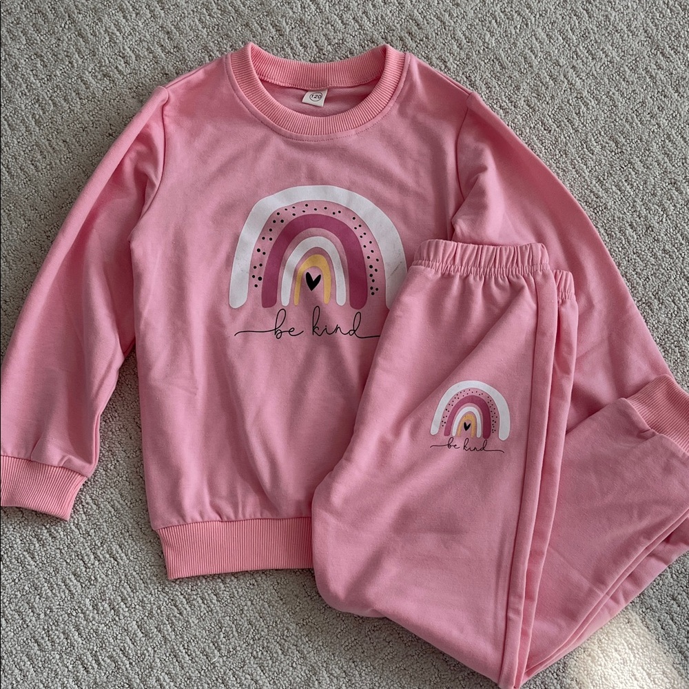 NWOT Kids Rainbow Matching Set Pink Sweatshirt and Sweatpants Comfy Cozy
